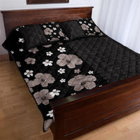 Hawaii Hibiscus and Plumeria Flowers Quilt Bed Set Tapa Tribal Pattern Half Style Grayscale Mode LT03 - Polynesian Pride