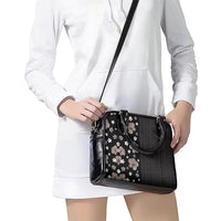 Hawaii Hibiscus and Plumeria Flowers Shoulder Handbag Tapa Tribal Pattern Half Style Grayscale Mode