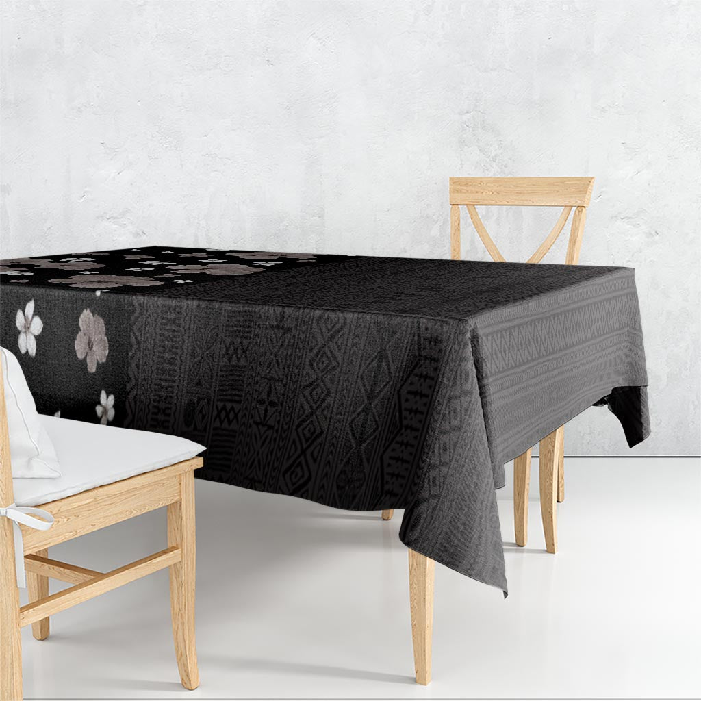 Hawaii Hibiscus and Plumeria Flowers Tablecloth Tapa Tribal Pattern Half Style Grayscale Mode LT03 - Polynesian Pride