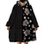Hawaii Hibiscus and Plumeria Flowers Wearable Blanket Hoodie Tapa Tribal Pattern Half Style Grayscale Mode