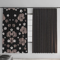 Hawaii Hibiscus and Plumeria Flowers Window Curtain Tapa Tribal Pattern Half Style Grayscale Mode