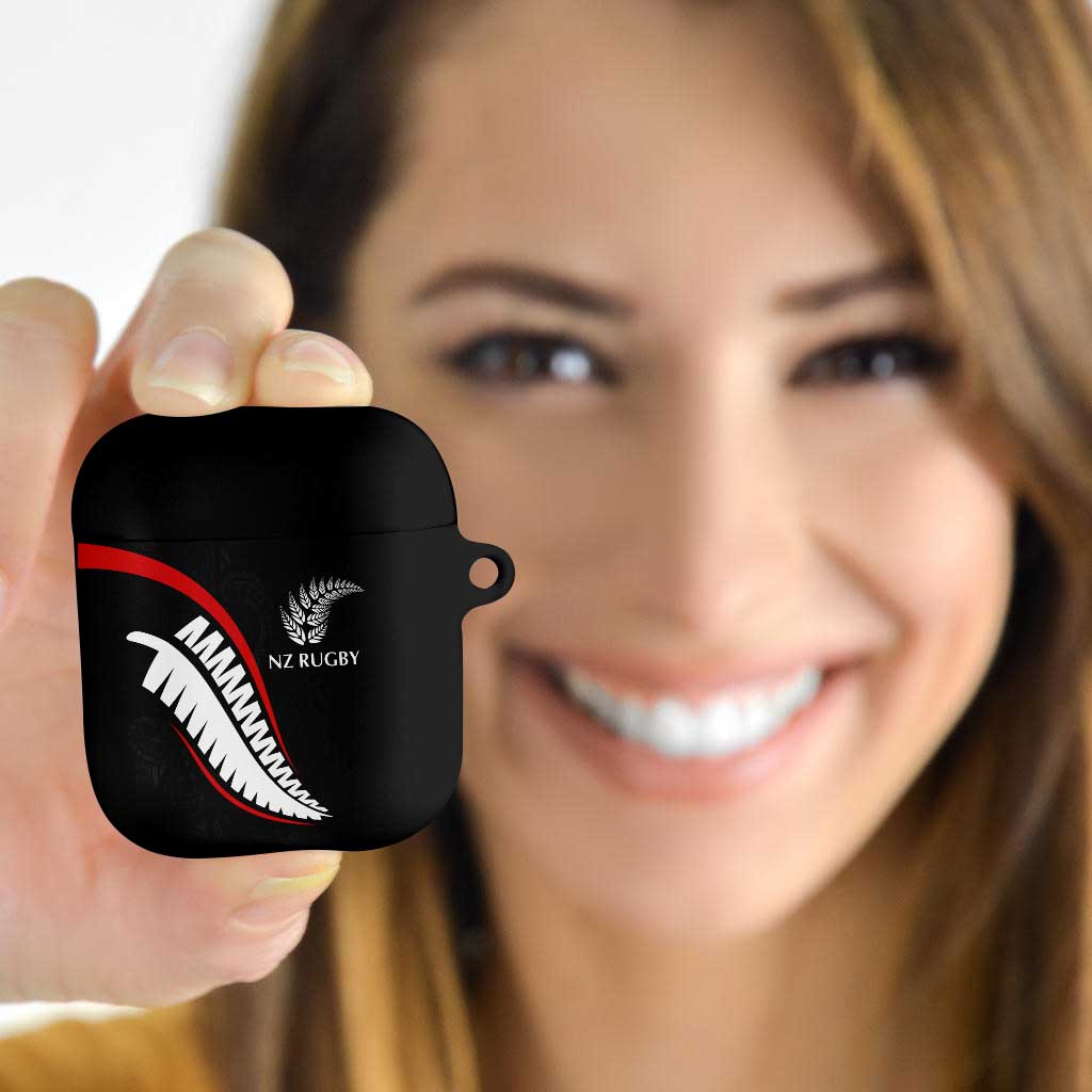 New Zealand Rugby AirPods Case Sporty Silver Fern Shape with Maori Tattoos - Polynesian Pride