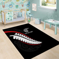 New Zealand Rugby Area Rug Sporty Silver Fern Shape with Maori Tattoos - Polynesian Pride