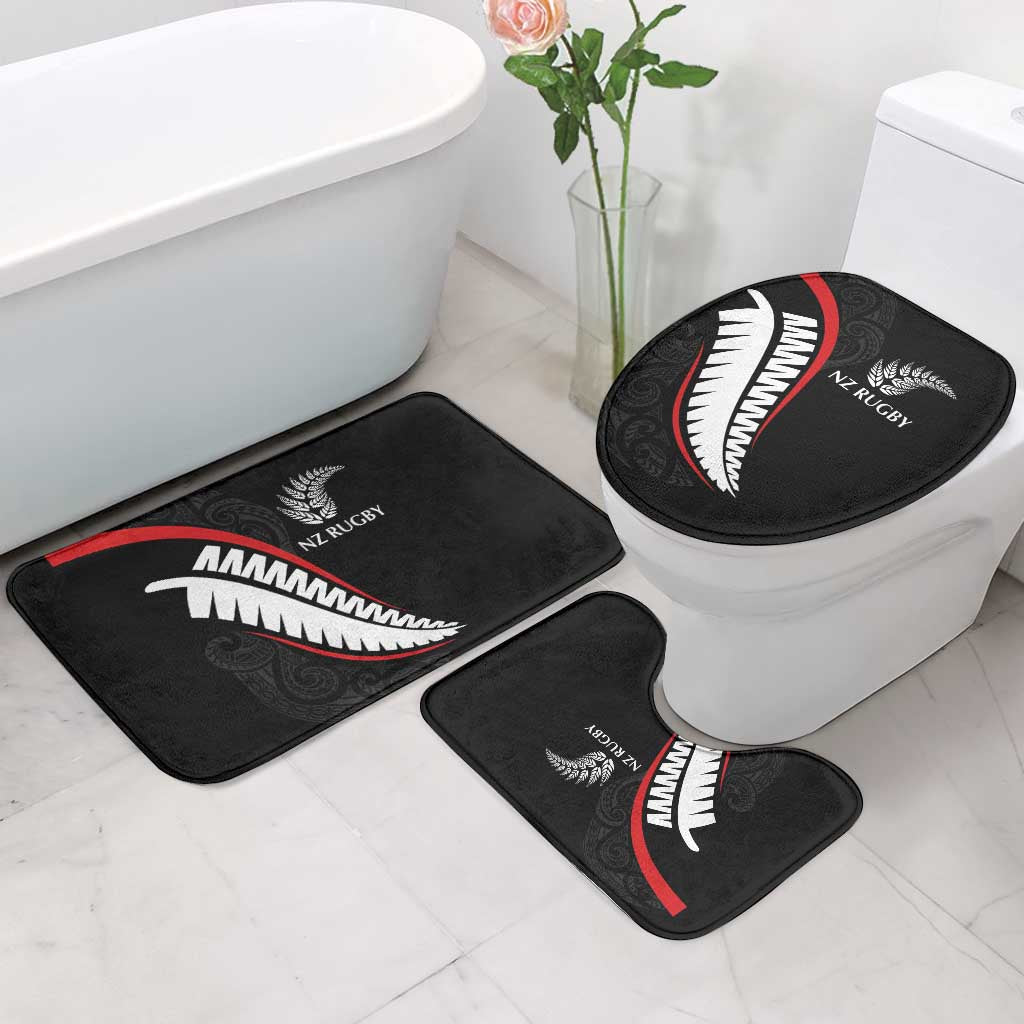 New Zealand Rugby Bathroom Set Sporty Silver Fern Shape with Maori Tattoos - Polynesian Pride