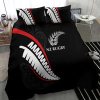 New Zealand Rugby Bedding Set Sporty Silver Fern Shape with Maori Tattoos - Polynesian Pride