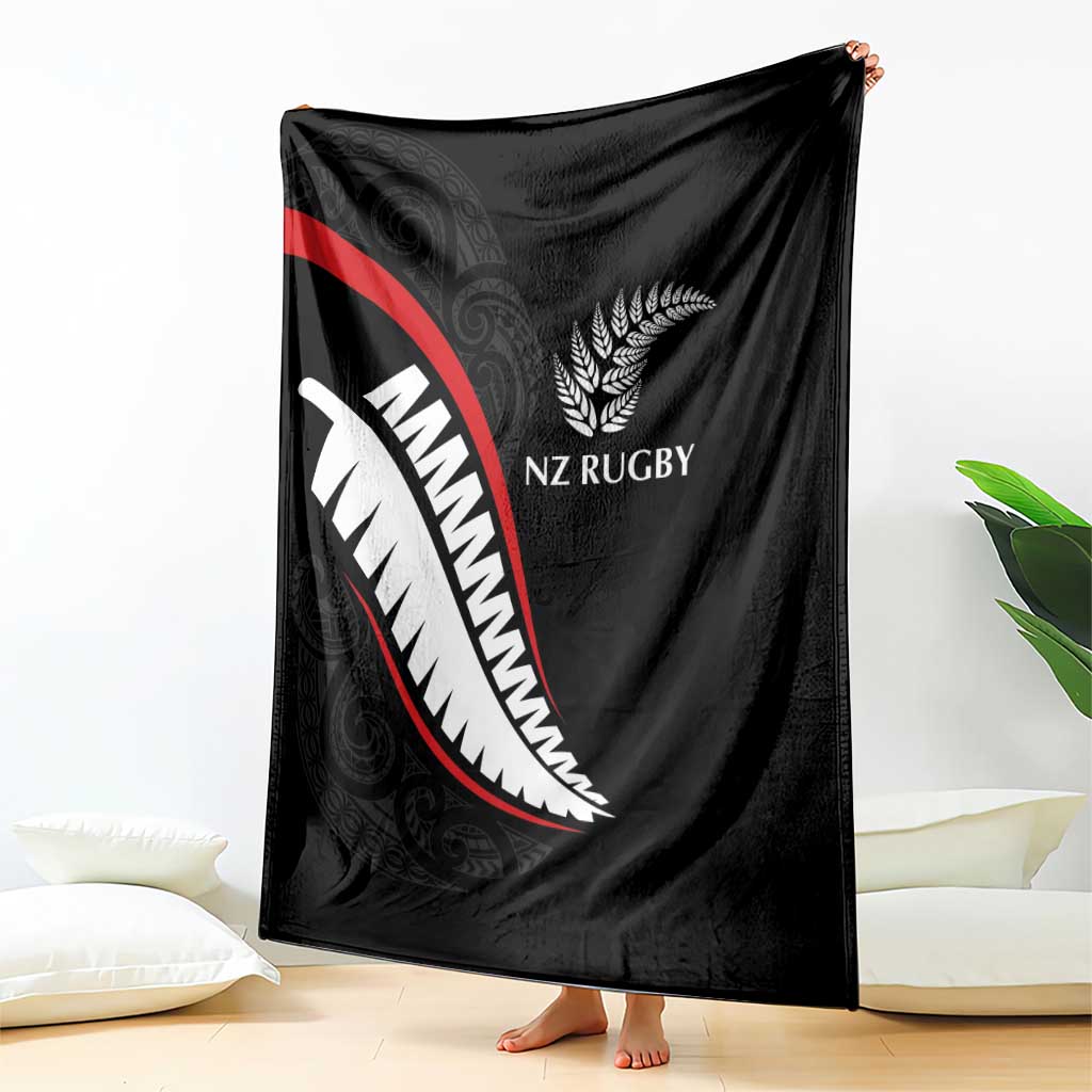 New Zealand Rugby Blanket Sporty Silver Fern Shape with Maori Tattoos - Polynesian Pride