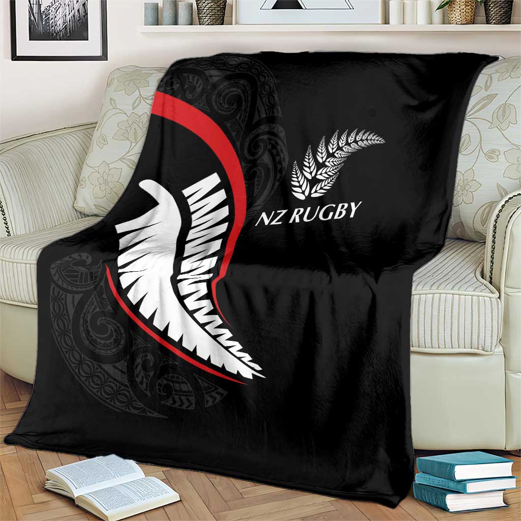 New Zealand Rugby Blanket Sporty Silver Fern Shape with Maori Tattoos - Polynesian Pride