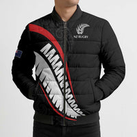 New Zealand Rugby Custom Bomber Puffer Jacket Sporty Silver Fern Shape with Maori Tattoos - Polynesian Pride