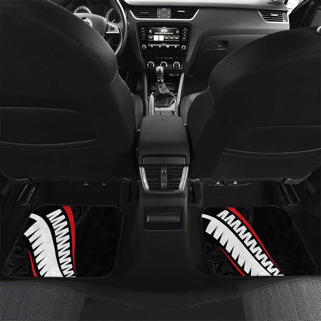 New Zealand Rugby Car Mats Sporty Silver Fern Shape with Maori Tattoos - Polynesian Pride