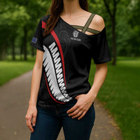 New Zealand Rugby Custom Cross Shoulder Shirt Sporty Silver Fern Shape with Maori Tattoos - Polynesian Pride