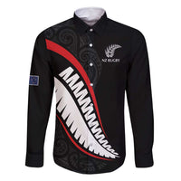 New Zealand Rugby Custom Family Matching Long Sleeve Bodycon Dress and Hawaiian Shirt Sporty Silver Fern Shape with Maori Tattoos - Polynesian Pride