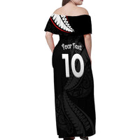New Zealand Rugby Custom Family Matching Off Shoulder Maxi Dress and Hawaiian Shirt Sporty Silver Fern Shape with Maori Tattoos - Polynesian Pride