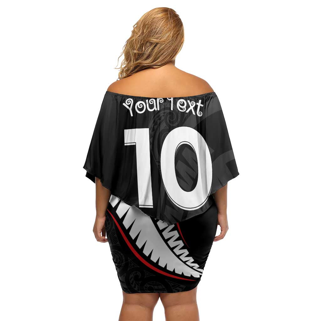 New Zealand Rugby Custom Family Matching Off Shoulder Short Dress and Hawaiian Shirt Sporty Silver Fern Shape with Maori Tattoos - Polynesian Pride