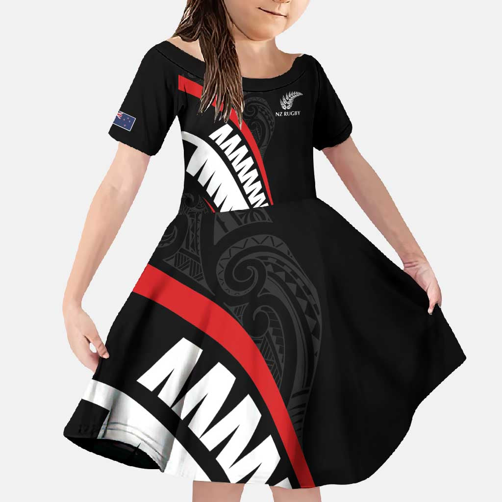 New Zealand Rugby Custom Family Matching Short Sleeve Bodycon Dress and Hawaiian Shirt Sporty Silver Fern Shape with Maori Tattoos - Polynesian Pride