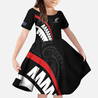 New Zealand Rugby Custom Family Matching Summer Maxi Dress and Hawaiian Shirt Sporty Silver Fern Shape with Maori Tattoos - Polynesian Pride