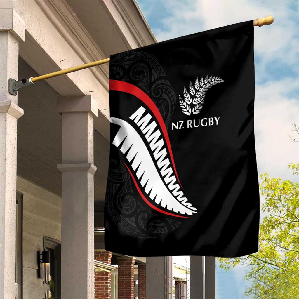 New Zealand Rugby Garden Flag Sporty Silver Fern Shape with Maori Tattoos - Polynesian Pride