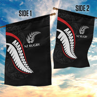 New Zealand Rugby Garden Flag Sporty Silver Fern Shape with Maori Tattoos - Polynesian Pride