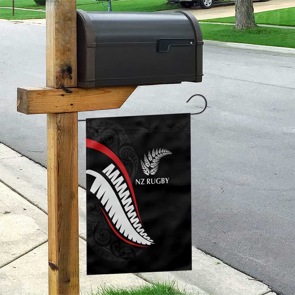 New Zealand Rugby Garden Flag Sporty Silver Fern Shape with Maori Tattoos - Polynesian Pride