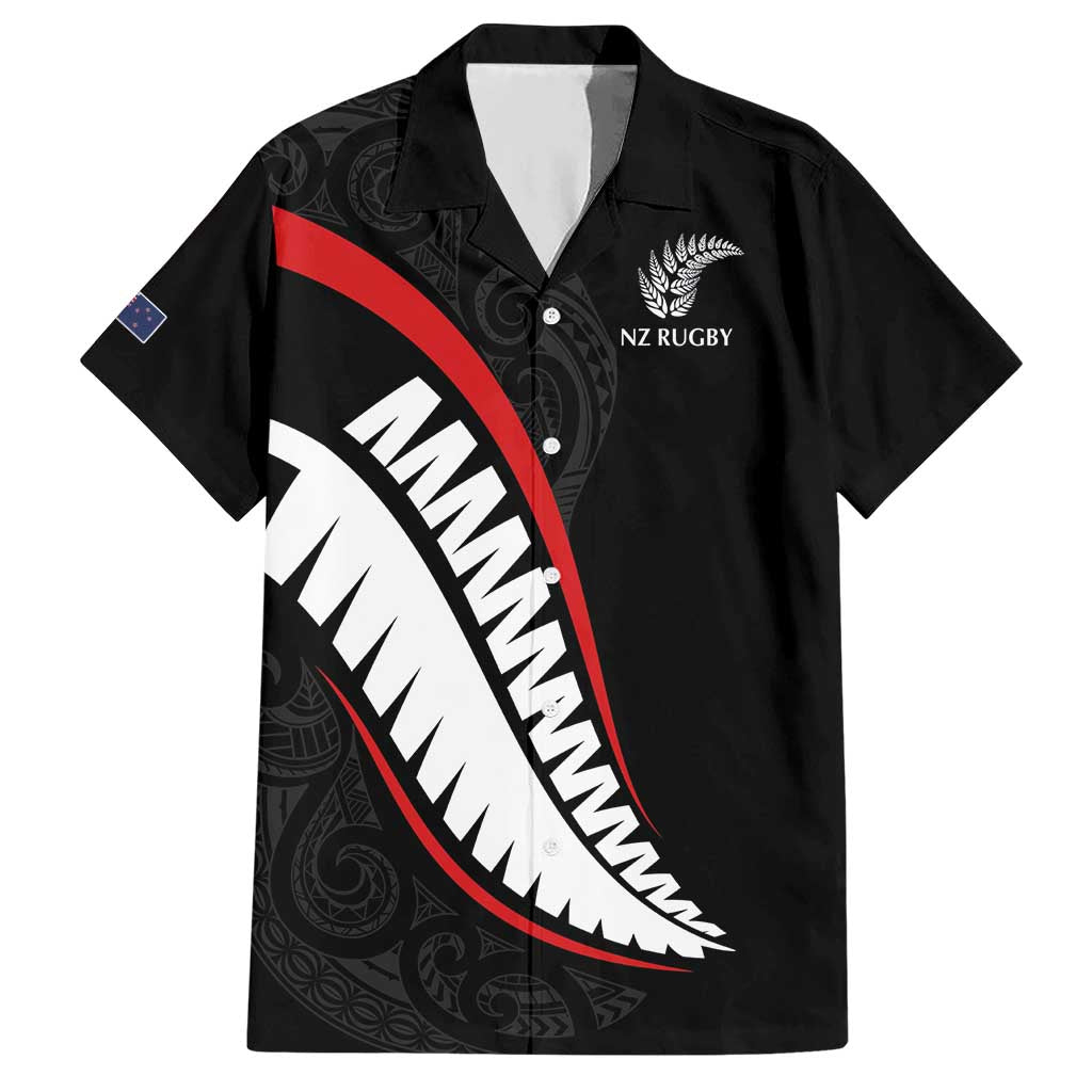 New Zealand Rugby Custom Hawaiian Shirt Sporty Silver Fern Shape with Maori Tattoos - Polynesian Pride