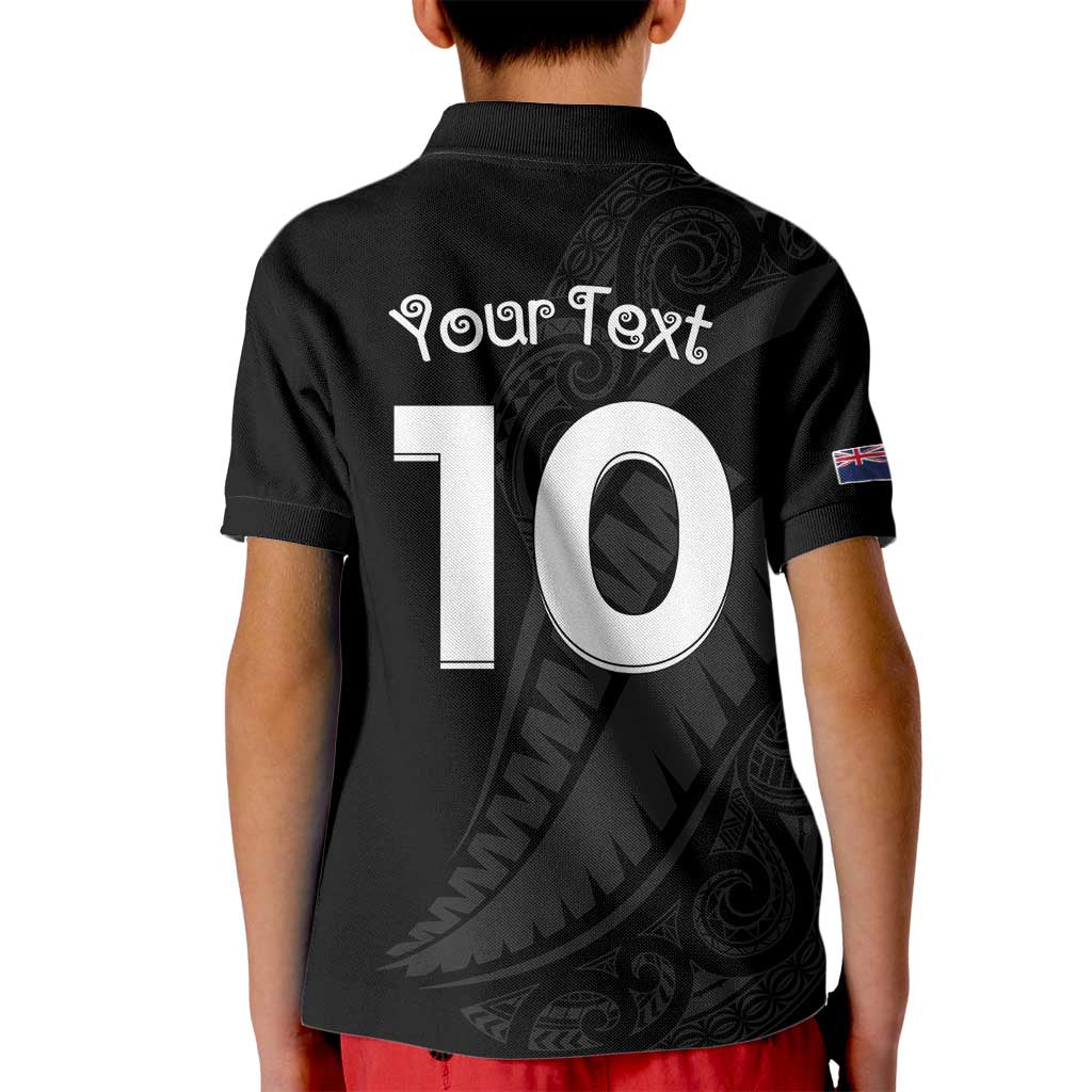 New Zealand Rugby Custom Kid Polo Shirt Sporty Silver Fern Shape with Maori Tattoos - Polynesian Pride