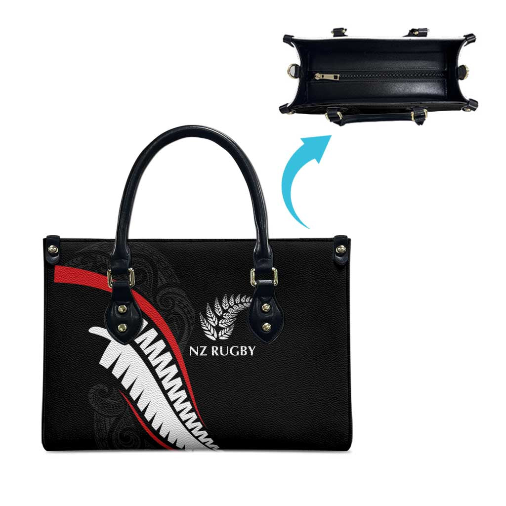 New Zealand Rugby Leather Bag Sporty Silver Fern Shape with Maori Tattoos - Polynesian Pride