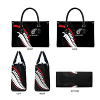 New Zealand Rugby Leather Bag Sporty Silver Fern Shape with Maori Tattoos - Polynesian Pride