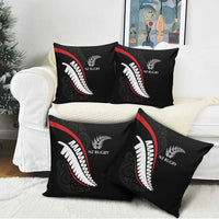 New Zealand Rugby Pillow Cover Sporty Silver Fern Shape with Maori Tattoos - Polynesian Pride