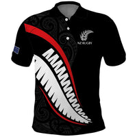 New Zealand Rugby Custom Polo Shirt Sporty Silver Fern Shape with Maori Tattoos - Polynesian Pride