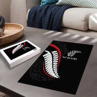 New Zealand Rugby Puzzle Sporty Silver Fern Shape with Maori Tattoos - Polynesian Pride