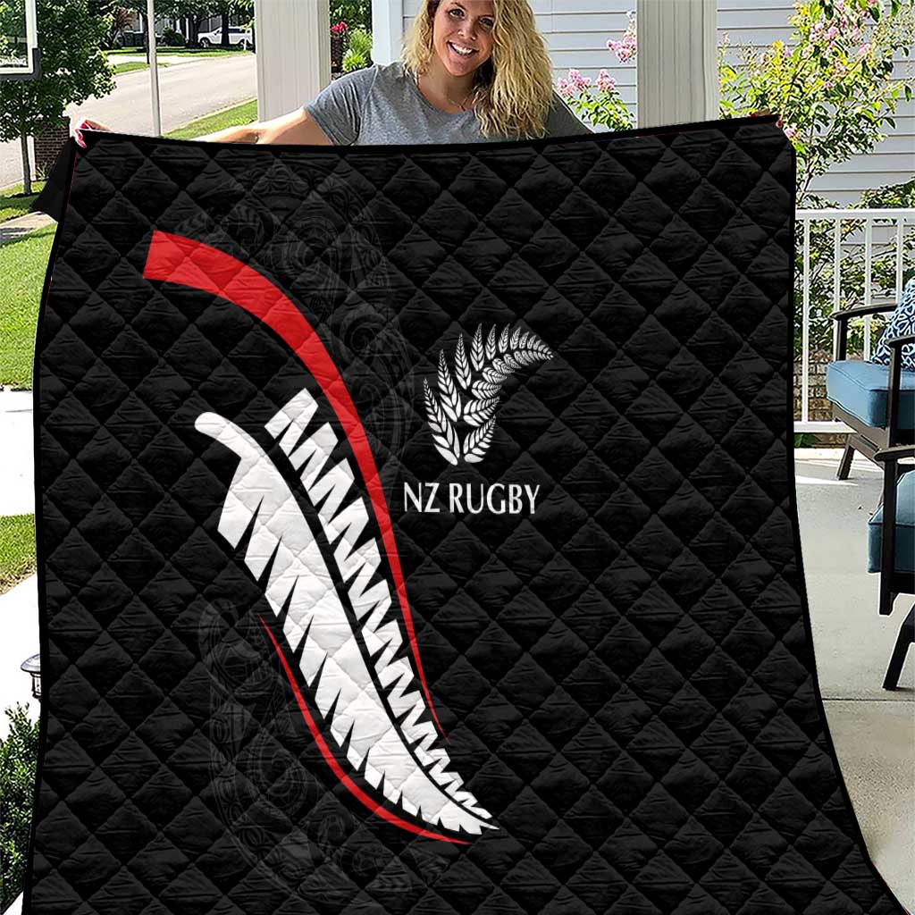 New Zealand Rugby Quilt Sporty Silver Fern Shape with Maori Tattoos - Polynesian Pride