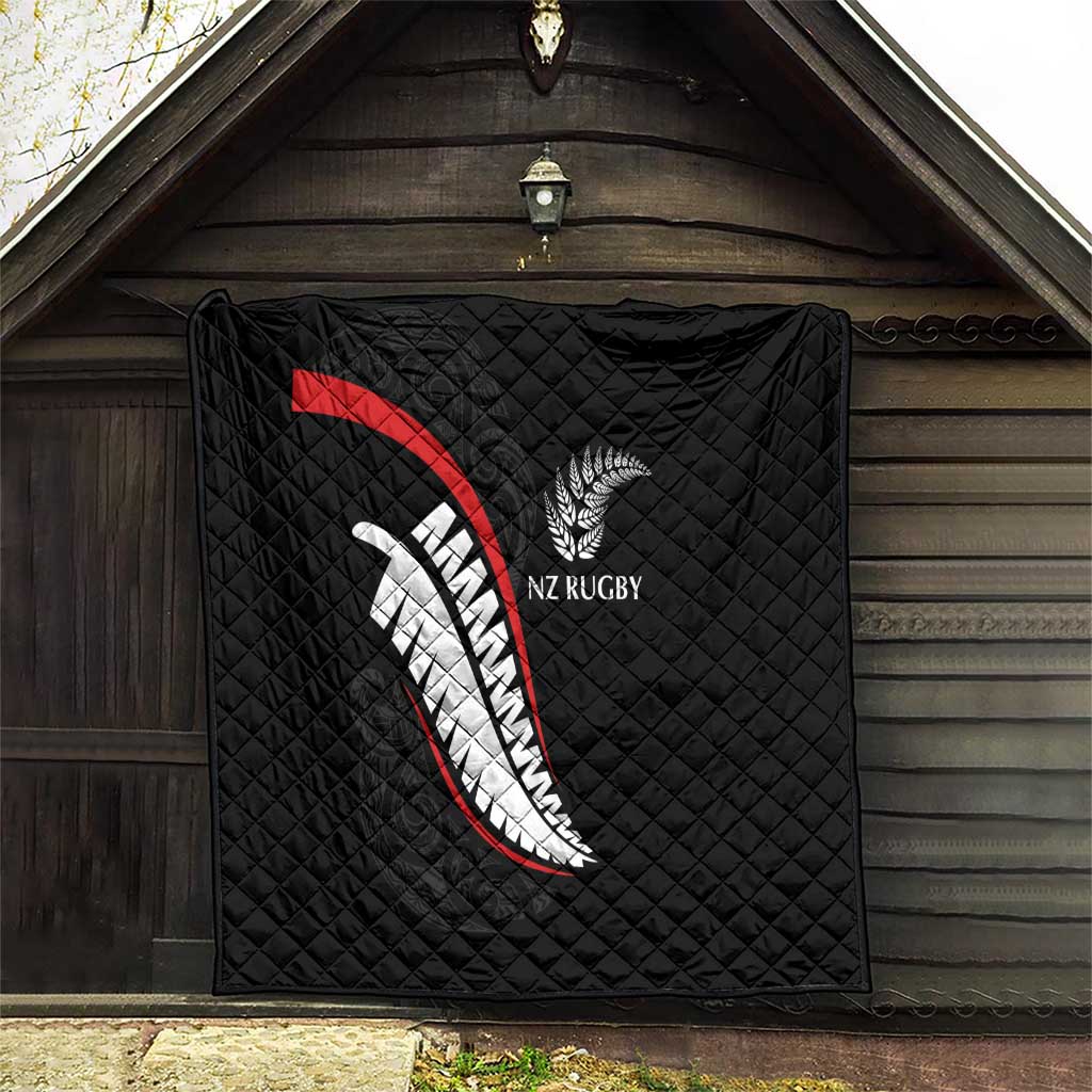 New Zealand Rugby Quilt Sporty Silver Fern Shape with Maori Tattoos - Polynesian Pride