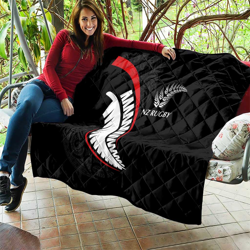 New Zealand Rugby Quilt Sporty Silver Fern Shape with Maori Tattoos - Polynesian Pride