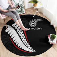 New Zealand Rugby Round Carpet Sporty Silver Fern Shape with Maori Tattoos - Polynesian Pride