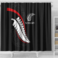New Zealand Rugby Shower Curtain Sporty Silver Fern Shape with Maori Tattoos - Polynesian Pride