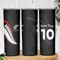 New Zealand Rugby Custom Skinny Tumbler Sporty Silver Fern Shape with Maori Tattoos - Polynesian Pride