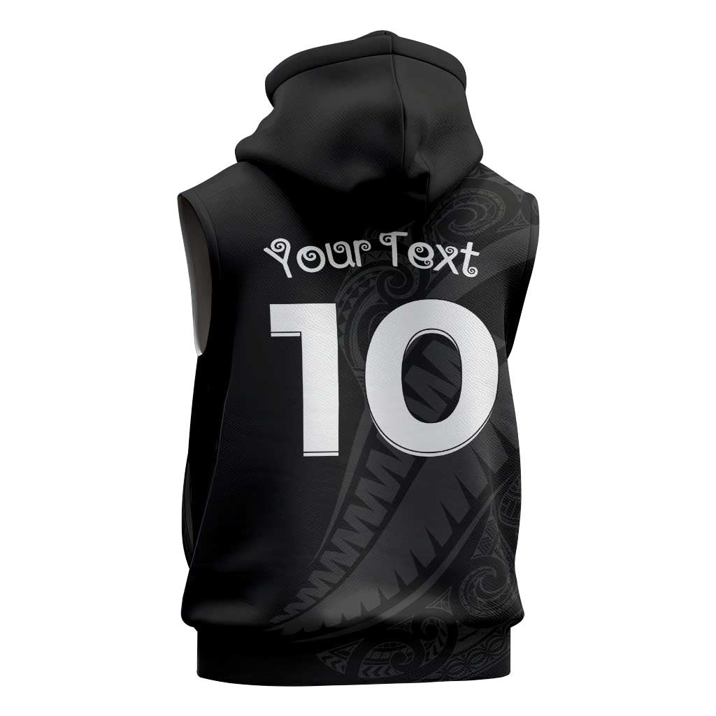 New Zealand Rugby Custom Sleeveless Hoodie Sporty Silver Fern Shape with Maori Tattoos - Polynesian Pride