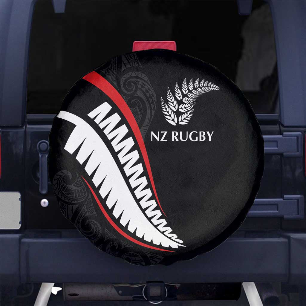 New Zealand Rugby Spare Tire Cover Sporty Silver Fern Shape with Maori Tattoos - Polynesian Pride