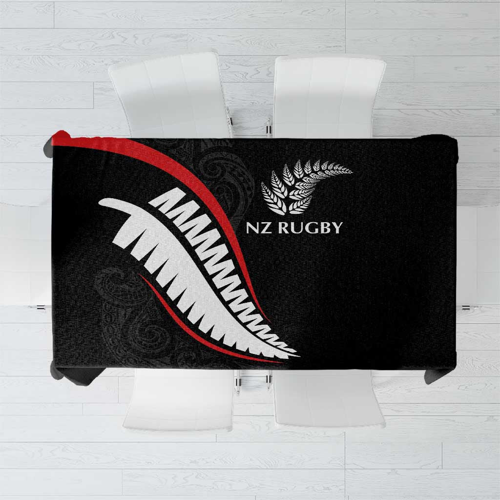 New Zealand Rugby Tablecloth Sporty Silver Fern Shape with Maori Tattoos - Polynesian Pride