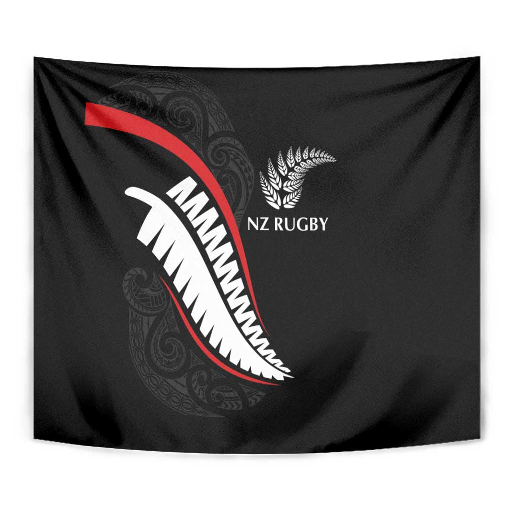 New Zealand Rugby Tapestry Sporty Silver Fern Shape with Maori Tattoos - Polynesian Pride