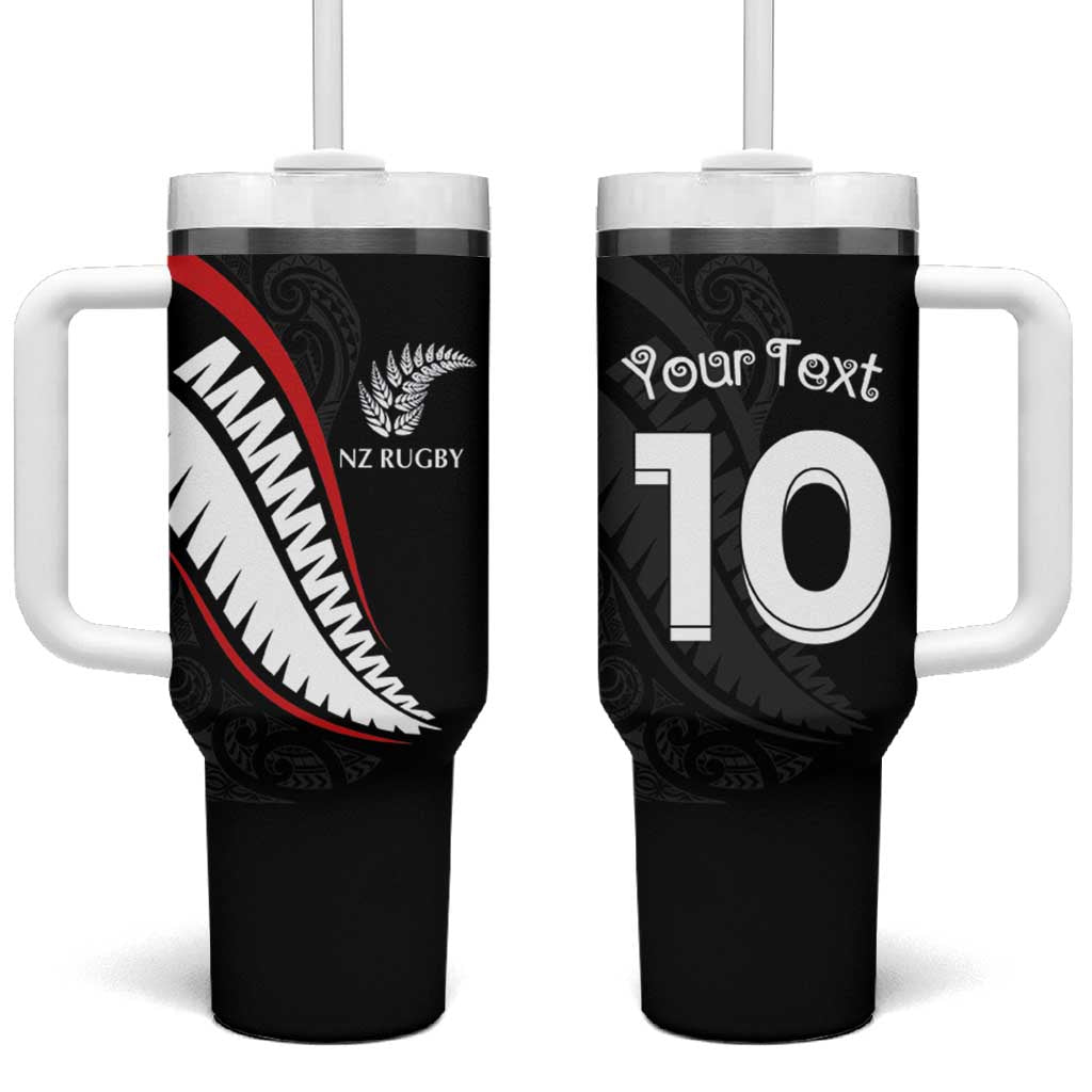New Zealand Rugby Custom Tumbler With Handle Sporty Silver Fern Shape with Maori Tattoos - Polynesian Pride