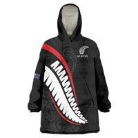 New Zealand Rugby Custom Wearable Blanket Hoodie Sporty Silver Fern Shape with Maori Tattoos - Polynesian Pride