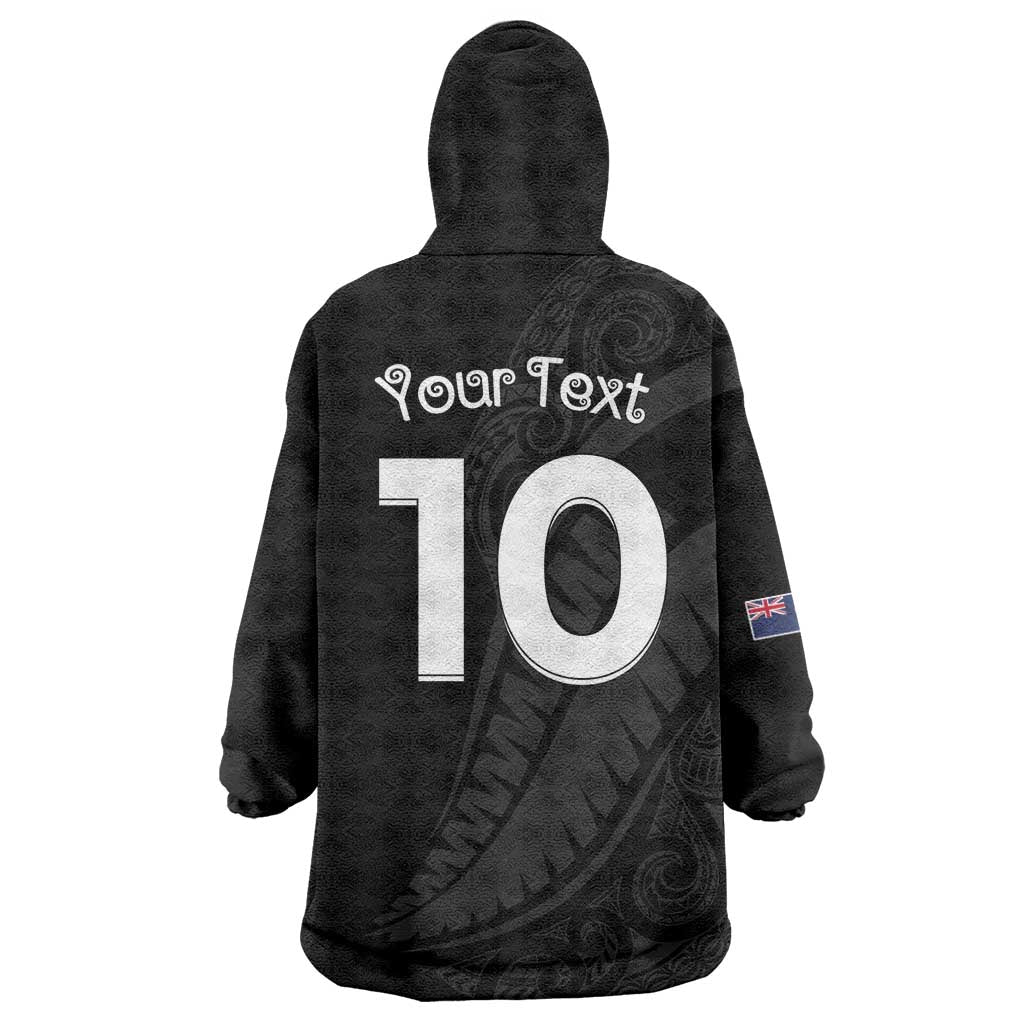 New Zealand Rugby Custom Wearable Blanket Hoodie Sporty Silver Fern Shape with Maori Tattoos - Polynesian Pride