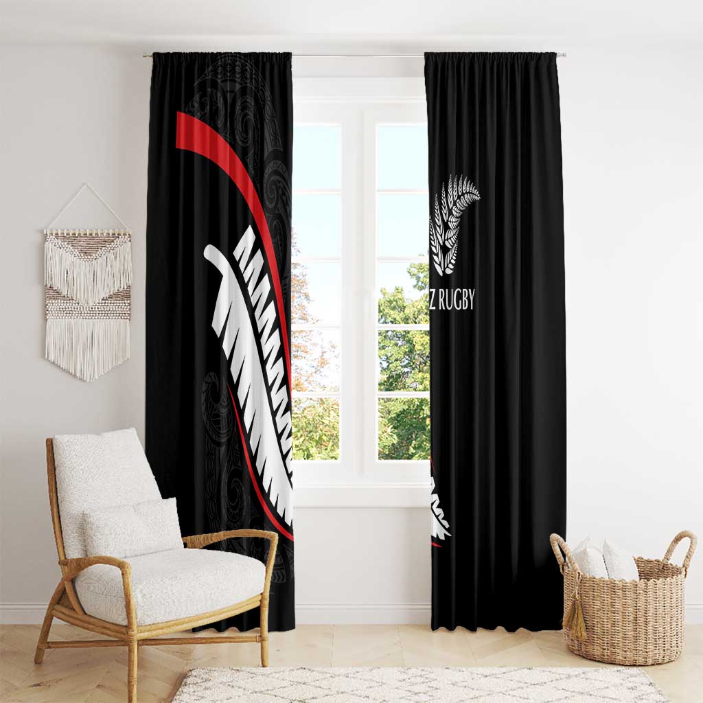 New Zealand Rugby Window Curtain Sporty Silver Fern Shape with Maori Tattoos - Polynesian Pride