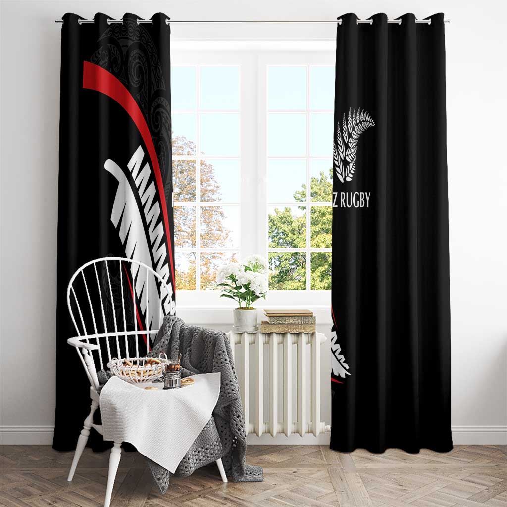 New Zealand Rugby Window Curtain Sporty Silver Fern Shape with Maori Tattoos - Polynesian Pride