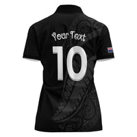 New Zealand Rugby Custom Women Polo Shirt Sporty Silver Fern Shape with Maori Tattoos - Polynesian Pride