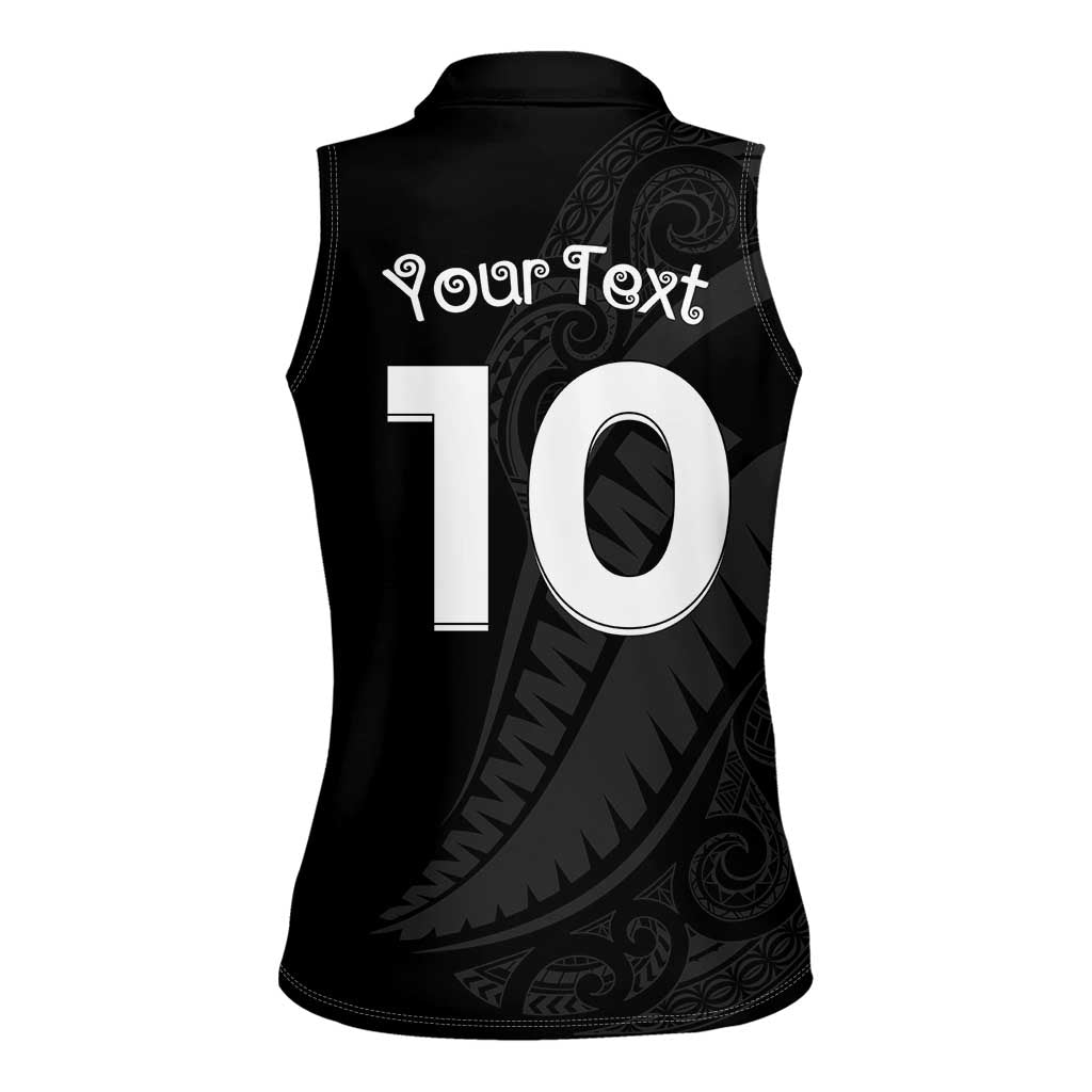 New Zealand Rugby Custom Women Sleeveless Polo Shirt Sporty Silver Fern Shape with Maori Tattoos - Polynesian Pride
