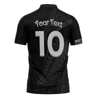 New Zealand Rugby Custom Zipper Polo Shirt Sporty Silver Fern Shape with Maori Tattoos - Polynesian Pride