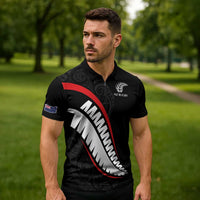 New Zealand Rugby Custom Zipper Polo Shirt Sporty Silver Fern Shape with Maori Tattoos - Polynesian Pride