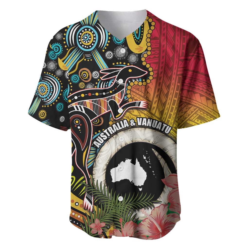 Vanuatu and Australia Together Baseball Jersey Kangaroo with Pig Tusk Indigenous Pattern LT03 Black - Polynesian Pride