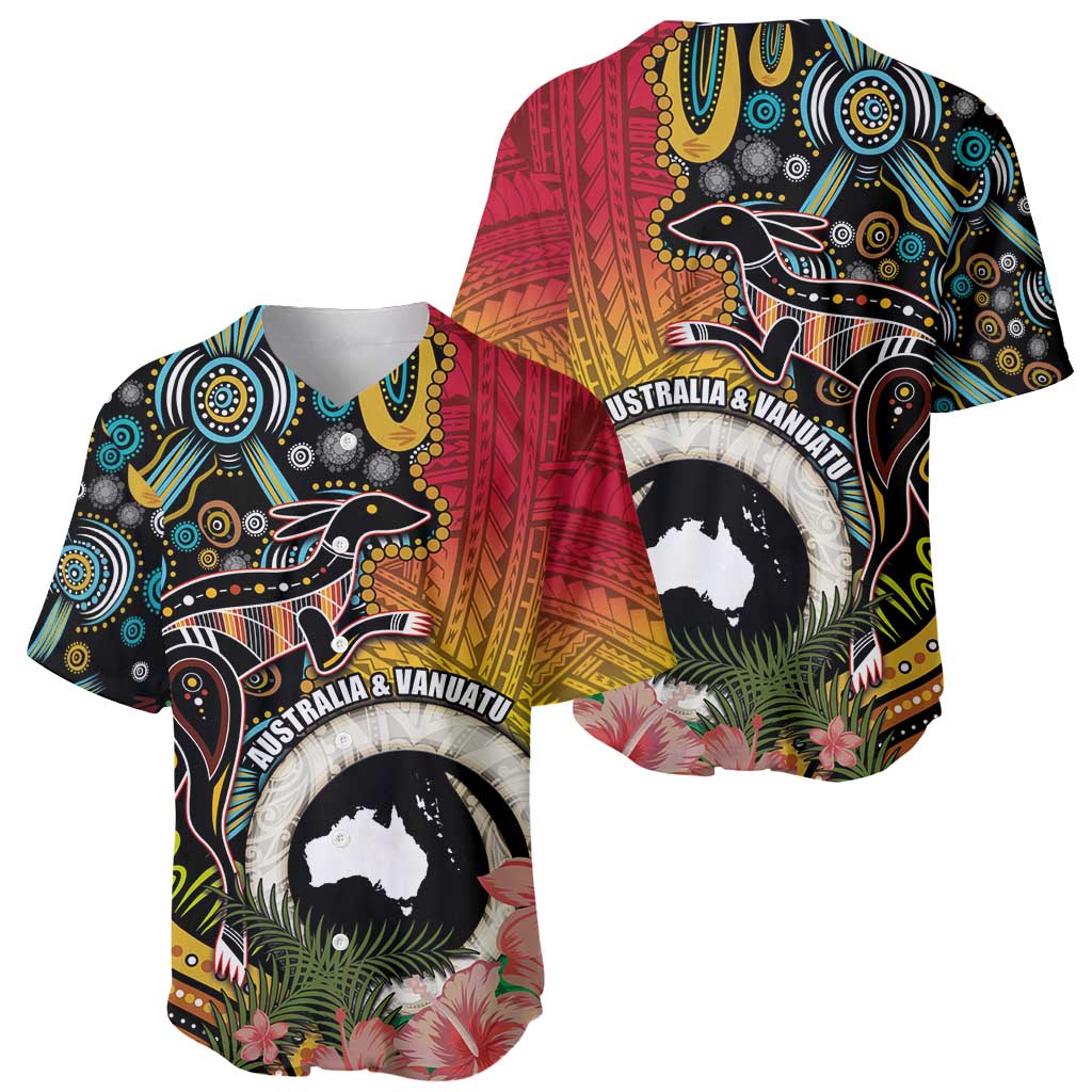 Vanuatu and Australia Together Baseball Jersey Kangaroo with Pig Tusk Indigenous Pattern LT03 - Polynesian Pride